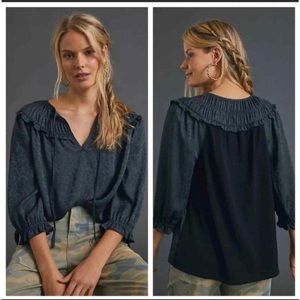 NWT Anthropologie Current Air Black Rose Peasant Blouse Plus Size 1X